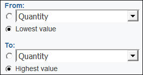 Range prompt with From and To sections. Each section is a radio button group with two radio buttons. The Lowest value and Highest value radio buttons are the default selections.