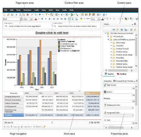 The Cognos Workspace Advanced user interface